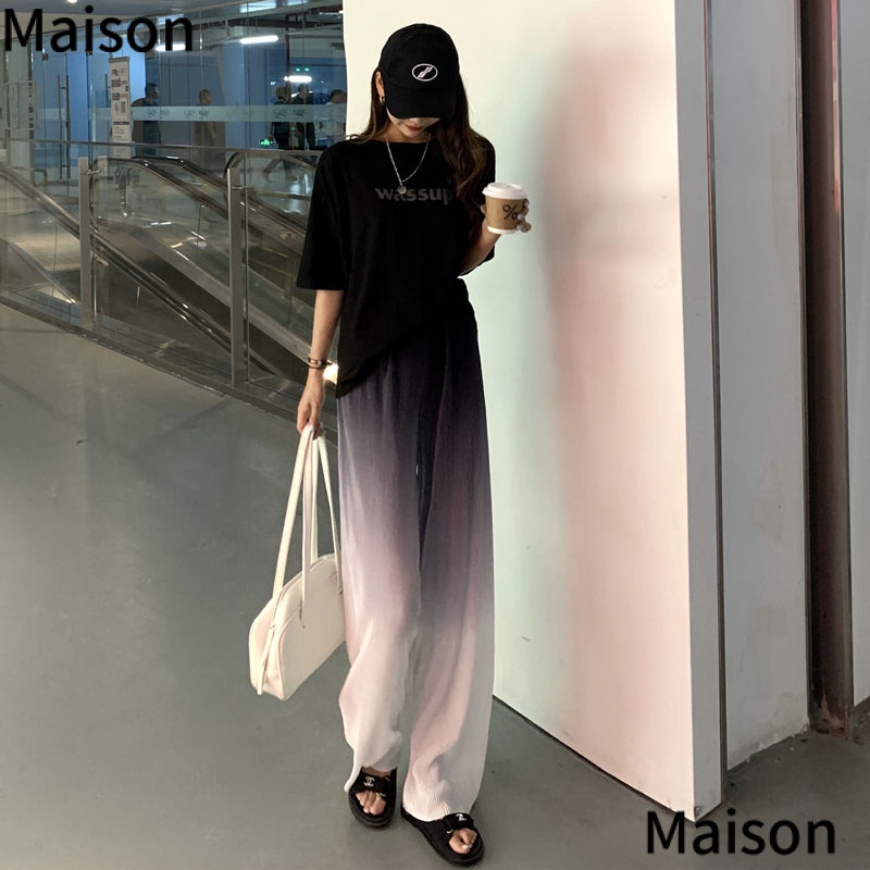 Quần Dài Ống Rộng Dáng Suông Lưng Cao Màu Nhuộm Gradient Phong Cách Hàn Quốc Thời Trang Mùa Hè Cho Nữ LA5X