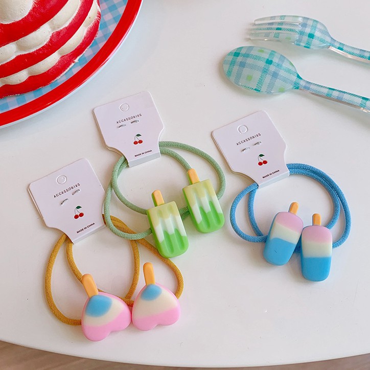 Set 2 dây cột tóc họa tiết cây kem xinh xắn cho nữ