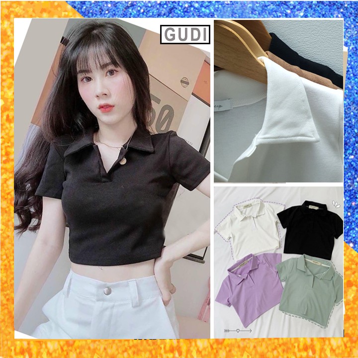 Áo Croptop Cổ Trụ PLO Tay Ngắn Dáng Ôm Ulzzang, Áo Croptop Có Cổ - [HÀNG CAO CẤP]