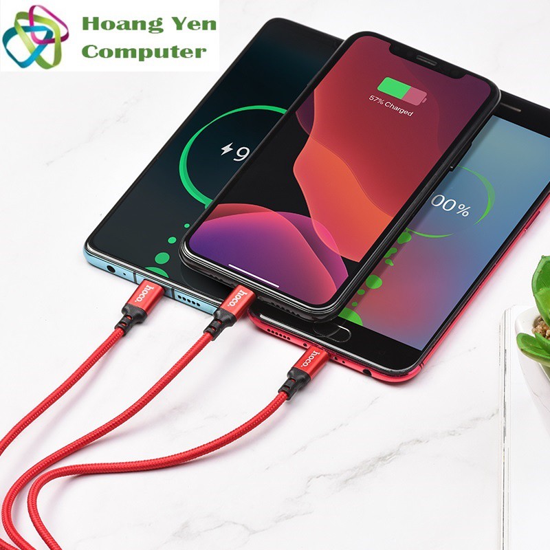 Cáp Sạc Hoco X14 3 Đầu  Dây Dù Chống Đứt Dài 1M - BH 6 Tháng 1 Đổi 1