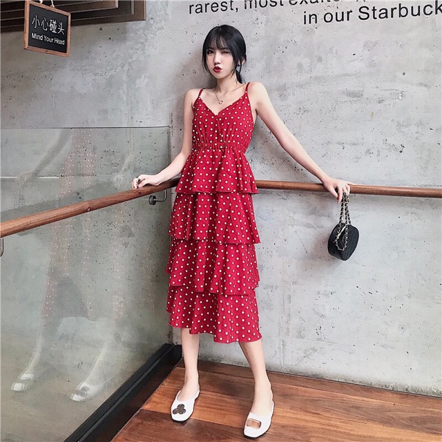 Váy đầm 2 dây xếp tầng dáng dài hàng Quảng Châu cao cấp MS16 | BigBuy360 - bigbuy360.vn