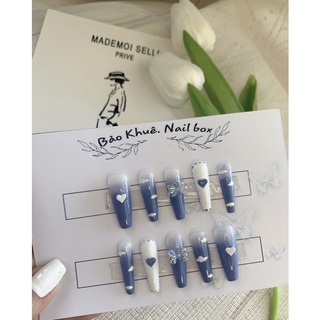 nailbox móng up thiết kế theo yêu mẫu mây xanh kèm charm nơ