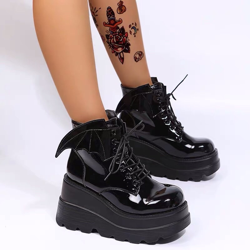 Giày boot đế cao 9cm nam nữ cánh dơi ankle boots cực chiến Gothic