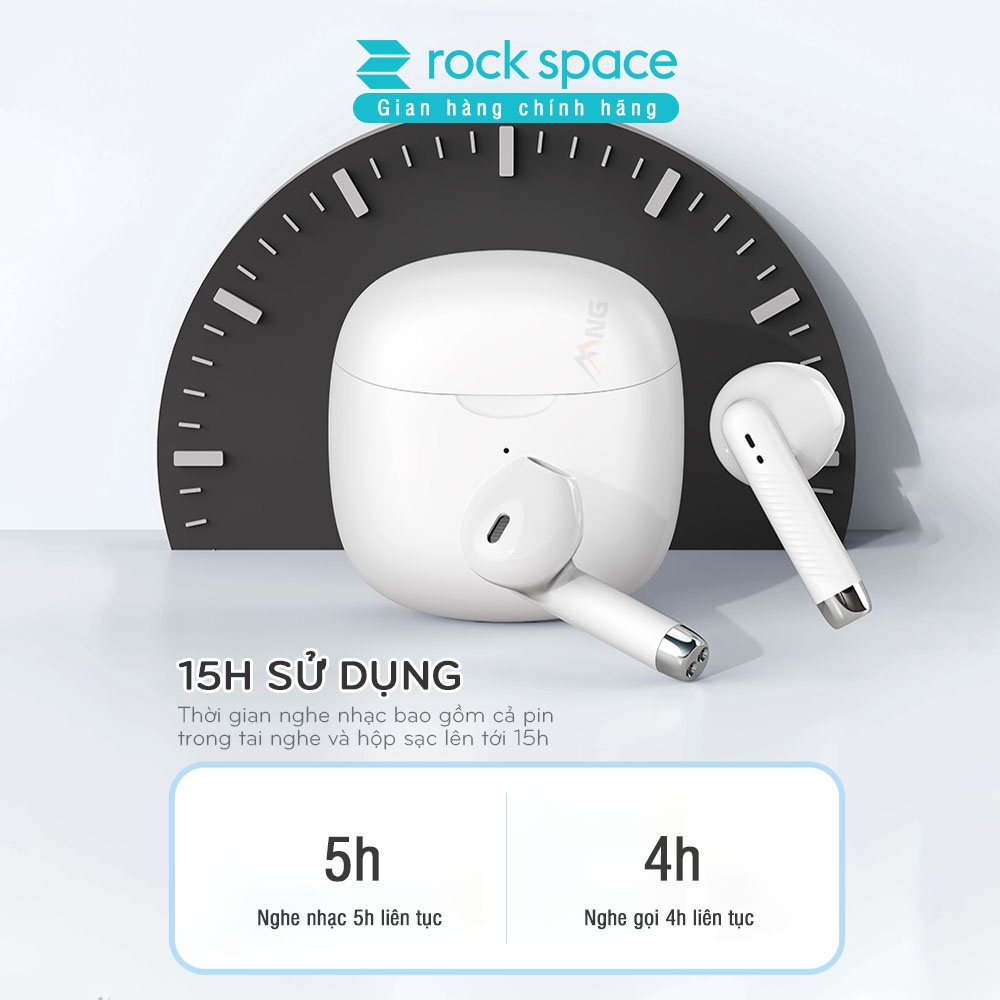 Tai nghe bluetooth không dây nhét tai TWS Rockspace EB300 có mic nghe nhạc liên tục 15h hàng chính hãng bảo hành 12 thán