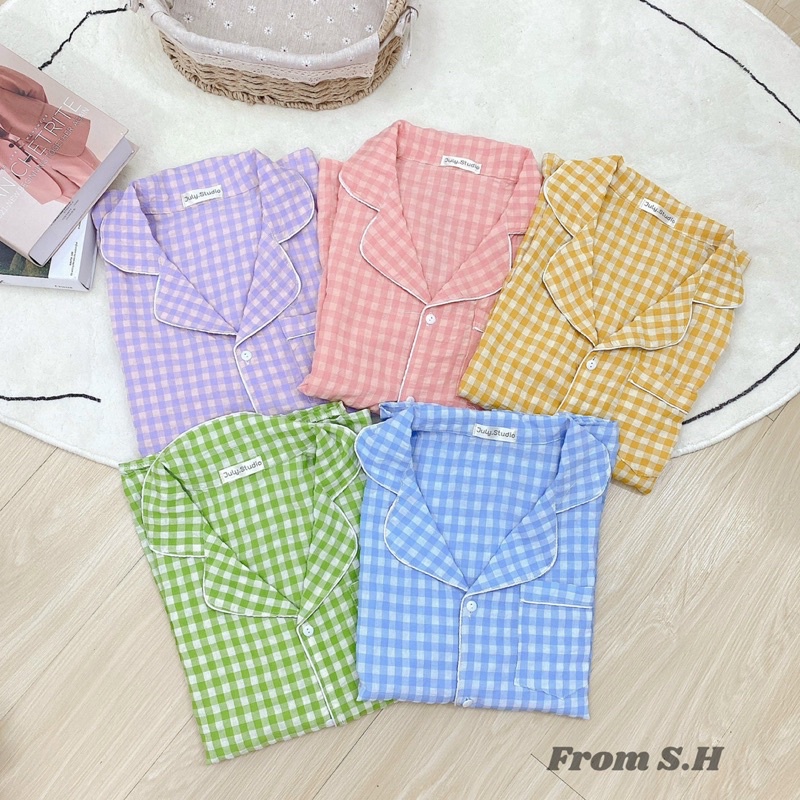 Đồ Bộ Mặc Nhà, Bộ Ngủ Nữ, Pijama Tay Dài Quần Dài Vải Xốp Kẻ Hàn Freesize