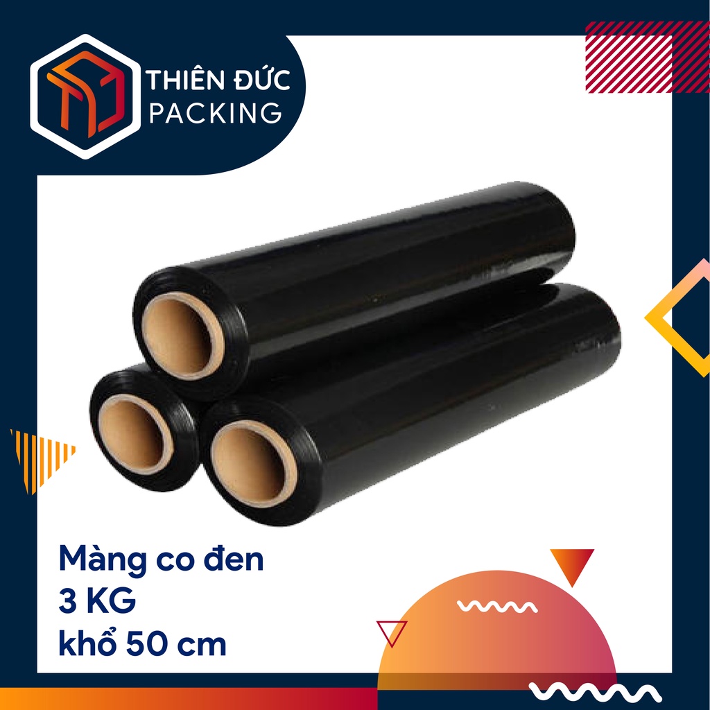 Màng co, màng chít PE đen 3kg khô 50cm dẻo dai bọc hàng hóa quấn pallet
