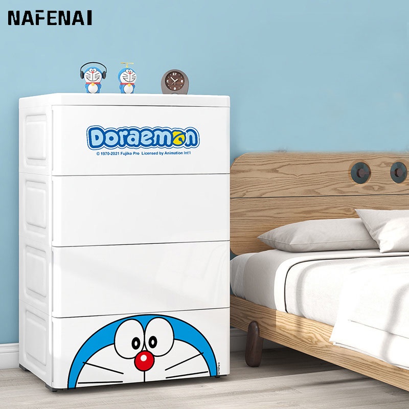 Tủ đựng đồ NAFENAI bằng nhựa đa năng in họa tiết hoạt hình Doraemon dễ thương