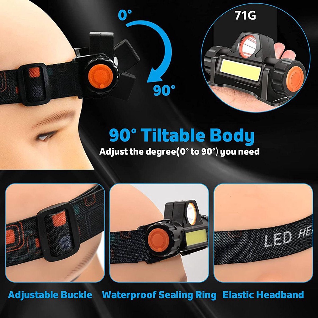 IVORY Đèn Pin Đội Đầu Siêu Sáng Có Thể Sạc Lại Siêu Sáng