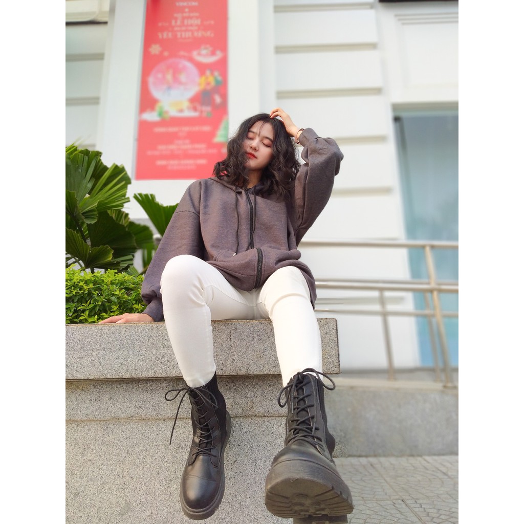 Áo Khoác Hoodie Nỉ Unisex [FREESHIP]  Phông thun dài tay bồng khóa kéo có mũ ulzzang màu Đen | Xám nam nữ HOT
