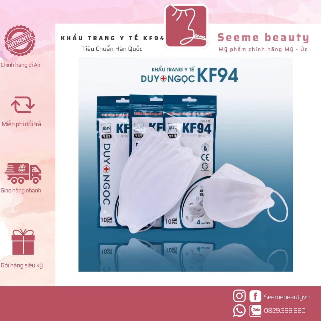 Khẩu Trang Y Tế KF94 Kháng Khuẩn, Chống Bụi Mịn PM 2.5 Chuẩn Hàn Quốc (Chữ Tiếng Việt) SeeMe beauty