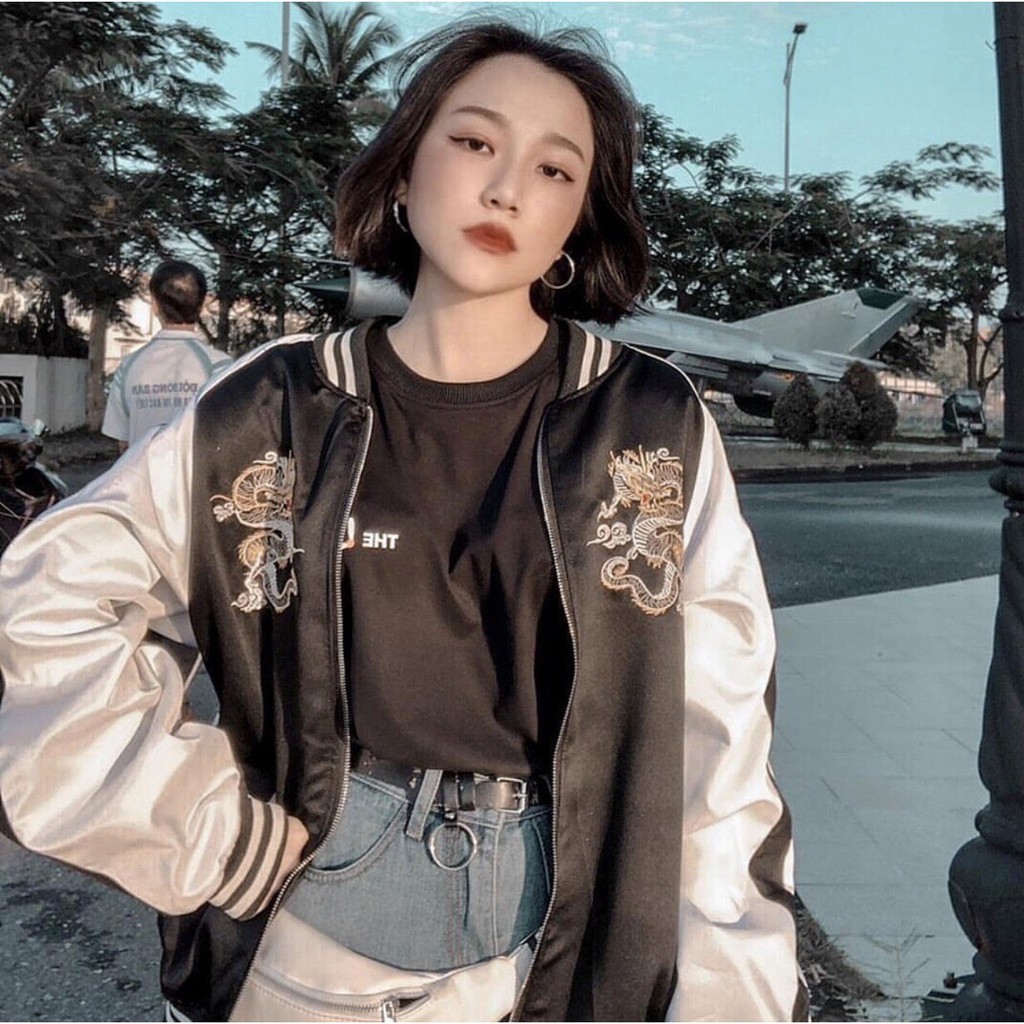 Áo khoác dù áo bomber thêu rồng unisex chất dù