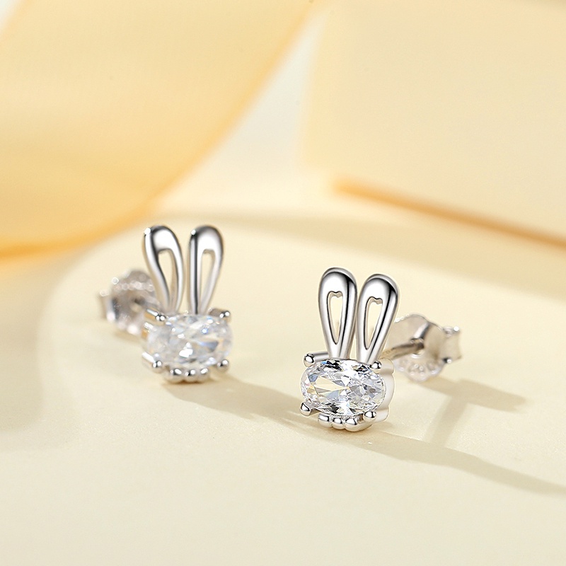 Khuyên Tai Bạc TQJ-KE230 Chất Liệu Bạc 925 Đính Đá Hình Thỏ Con Dễ Thương