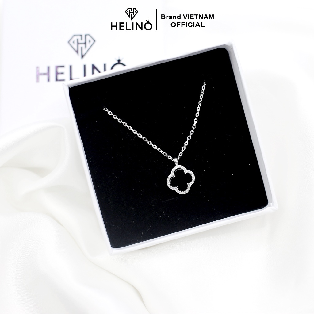 Dây chuyền bạc nữ HELINO, cỏ bốn lá mặt đá đen viền đính đá lấp lánh C14