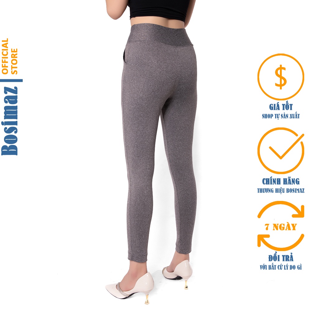 Quần Legging Nữ Bosimaz MS112 dài túi trước màu tiêu xám cao cấp, thun co giãn 4 chiều, vải đẹp dày, thoáng mát.