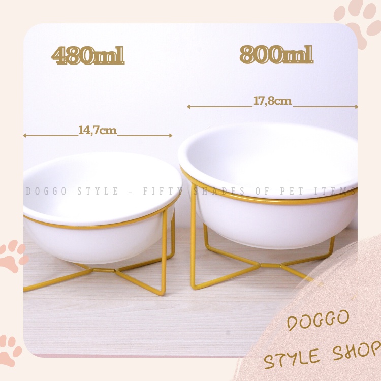 Bát Ăn Chống Gù Cho Chó Mèo DOGGOSTYLE Chất Liệu Sứ Cao Cấp Kèm Khung Sắt Nhám Vàng Trọng Lượng 400g 850g