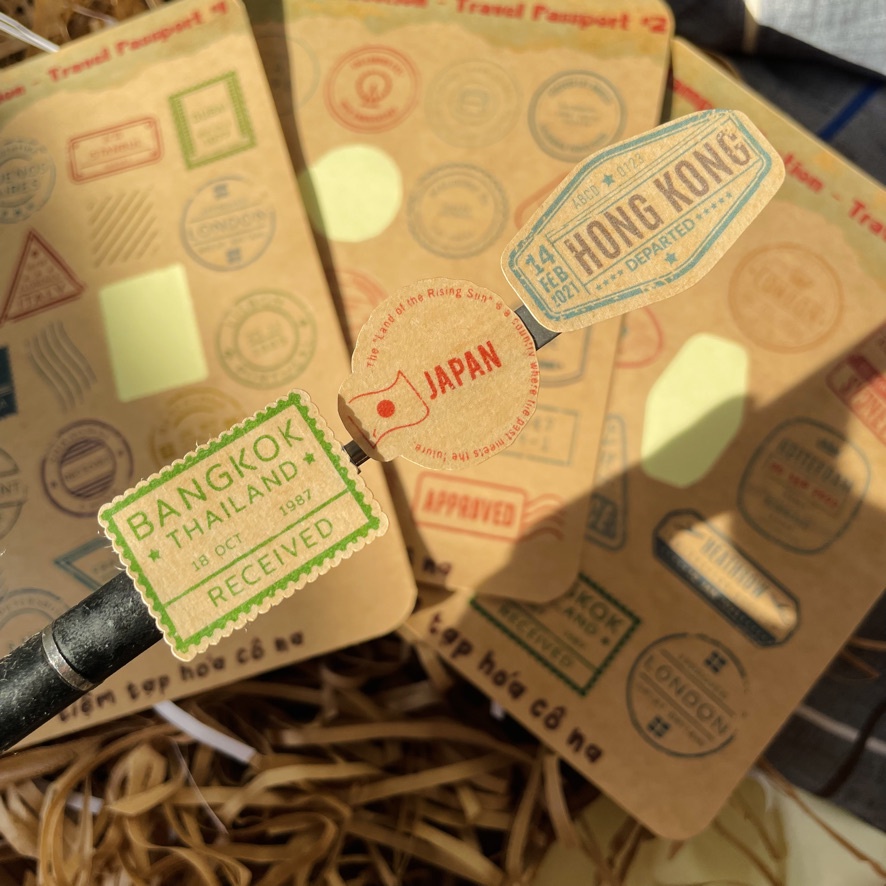 Sticker/hình dán tem du lịch giấy Kraft cổ điển/ vintage travel stamps - bullet journal,planner,sổ - tiemtaphoacona