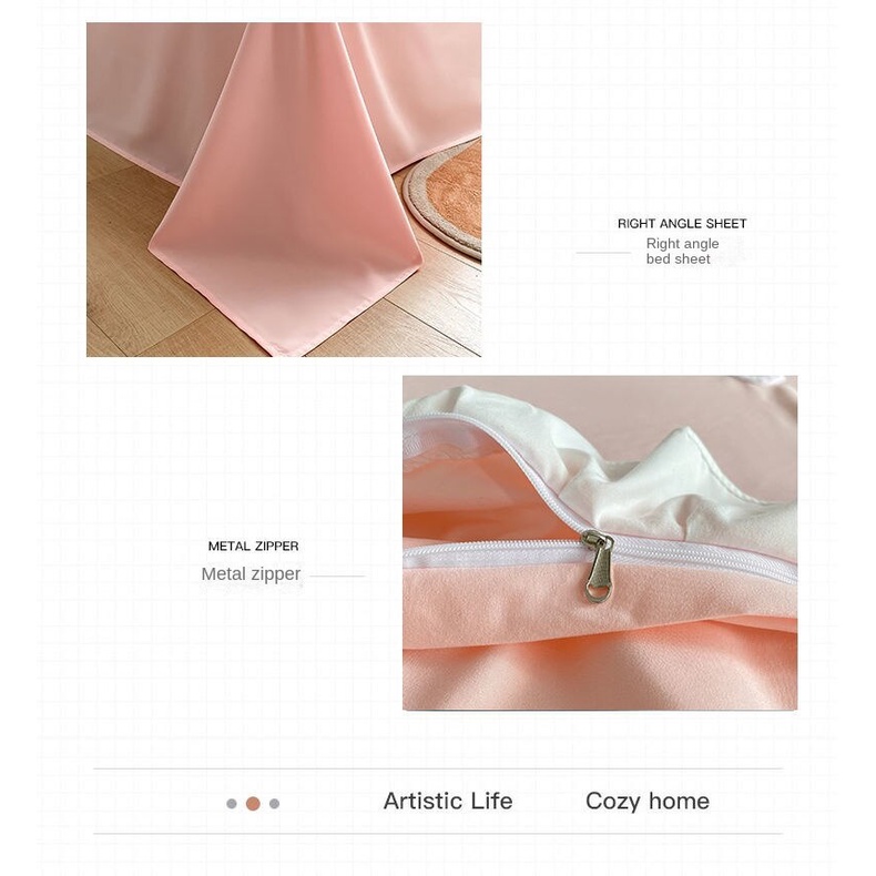 INS Girl's Heart Washed Cotton Four-Piece Set Korean Princess Style Cute Cartoon Duvet Cover Bed Sheet Fitted Sheet Bedding