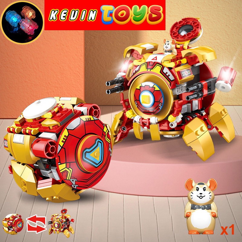 Đồ Chơi Lắp Ráp LEGO Mô Hình Robot Wreaking Ball Hamster 12 in 1 Anh Hùng Iron Man,Captain America Có Đèn Laser 200+PCS