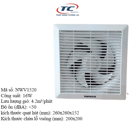 Quạt hút gắn tường 1 chiều Nanoco NWV1520