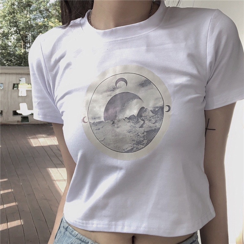 Áo Thun HIIXIIVI croptop tay ngắn ôm dáng vừa vặn mẫu 2021 thời trang trẻ trung dành cho nữ