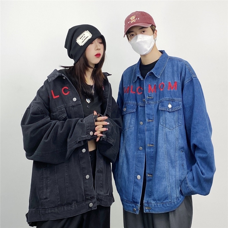 ÁO KHOÁC JEANS THÊU MLC MOM FORM UNISEX NAM NỮ (kèm ảnh thật)