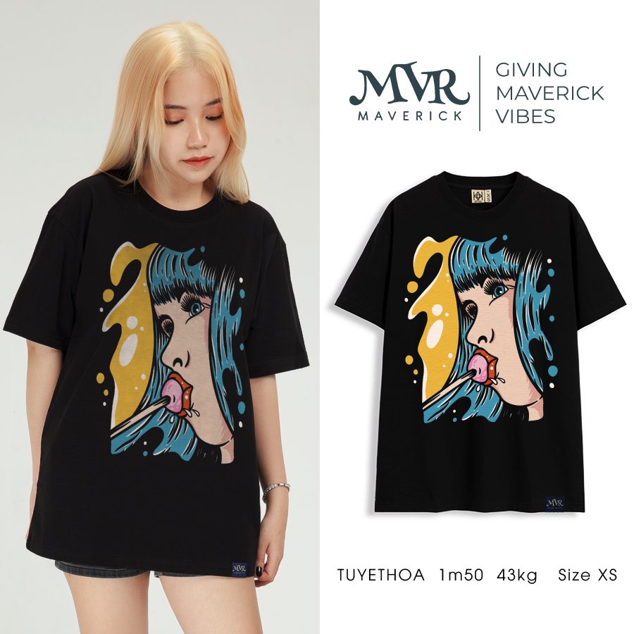 Áo thun nam phông nữ cô gái mút kẹo phong cách big size local brand MVR BB4332