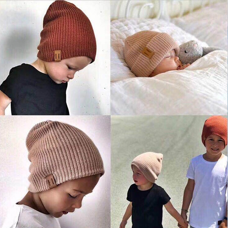 Mũ Len Trùm Đầu Màu Trơn Dễ Thương Cho Bé