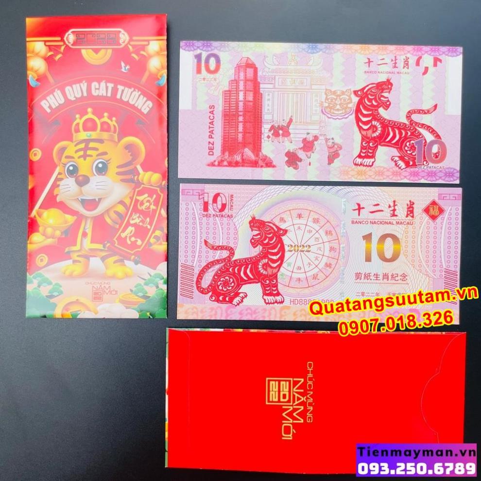 [RƯỚC LỘC] Lì xì Tết tiền hình con Hổ Macao 10 Patacas năm 2022, Quà Tết 2022