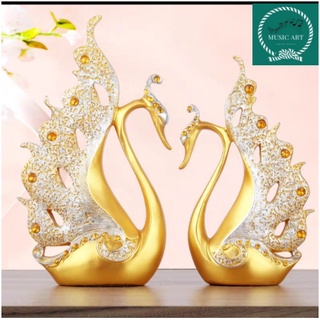 Đôi chim thiên nga đính đá_Tượng trang trí - decor
