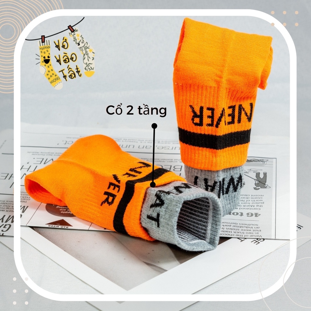 TẤT VỚ CỔ CAO UNISEX CỔ 2 TẦNG IN CHỮ CÁ TÍNH