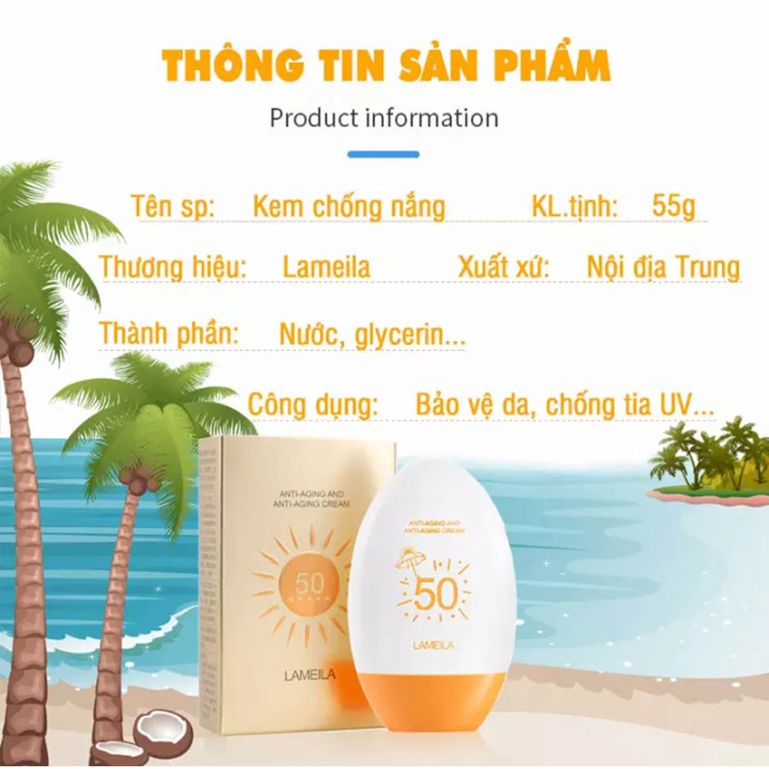 Kem Chống Nắng Toàn Thân Lameila 55ML,SPF=50 PA++,Kem Không Trôi Ngay Cả Ở Trong Nước.Bảo Vệ Da,Dưỡng Ẩm.