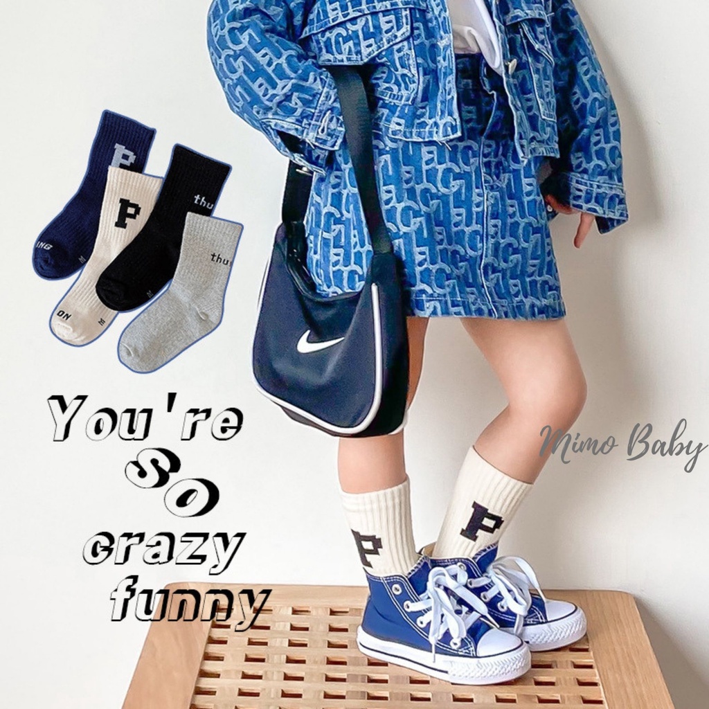 Tất vớ cao cổ kiểu dáng thể thao unisex chữ P cho bé 2-4y Mimo Baby T12