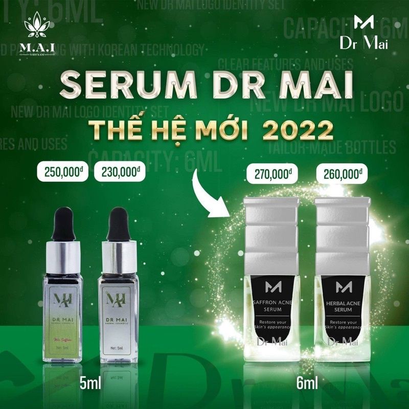 Dr Mai Combo 2 Mix Saffron, Serum sạch mụn Dr Mai 5ml, lựa chọn hoàn hảo cho làn da mụn