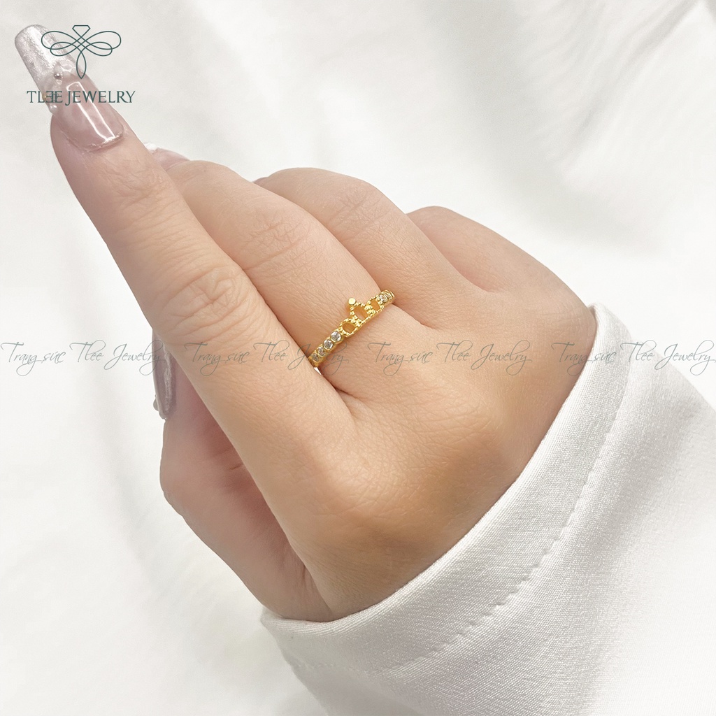 Nhẫn bạc nữ TLEE vương miện ba chóp mạ vàng 14k cao cấp NCJ A0112