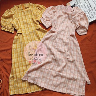 [Ảnh thật] Đầm midi sọc caro 2 màu pastel vintage ulzzang