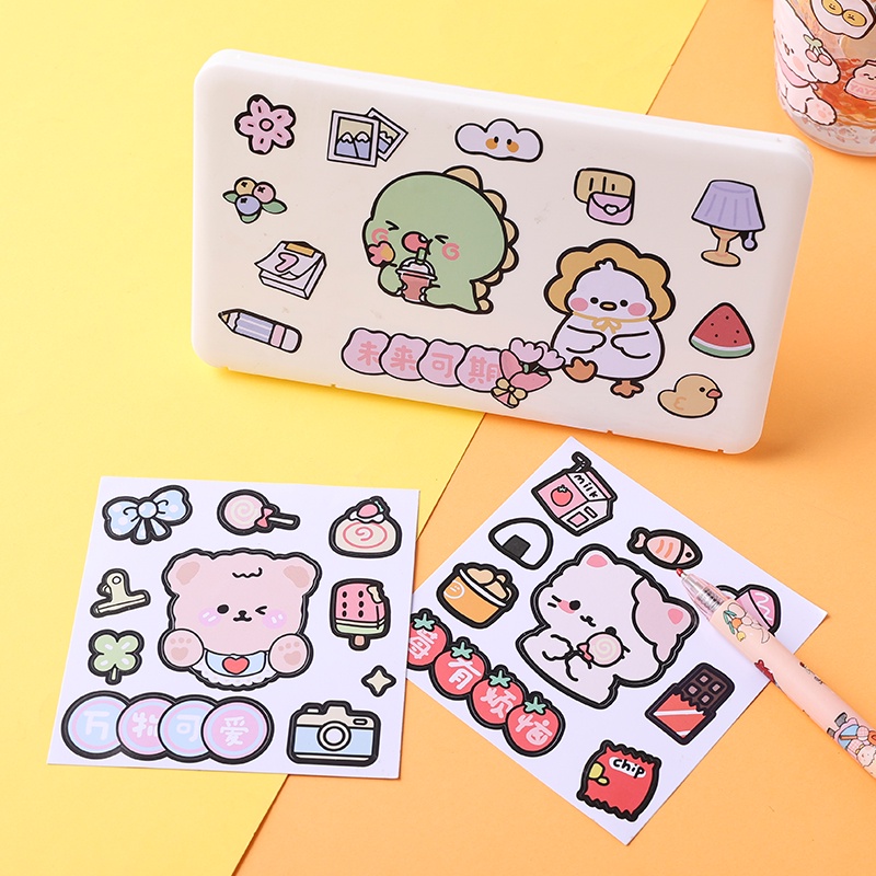 Set 5 Tấm Sticker PVC Dày Dặn Chống Thấm Nước Họa Tiết Hoạt Hình Dễ Thương Trang Trí