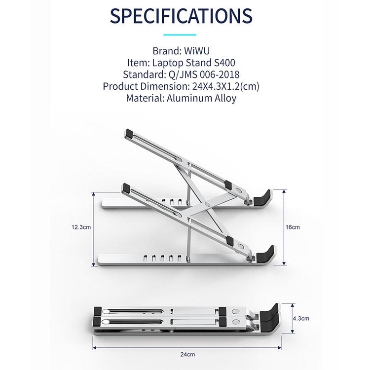 Stand/Đế Nhôm Kê Macbook, Laptop Tản Nhiệt Có Thể Gấp Gọn Và Điều Chỉnh 6 Nấc Độ Cao WIWU