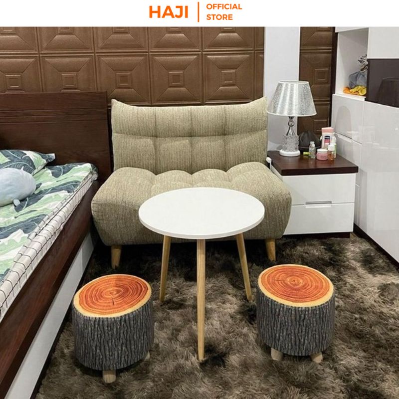 Ghế đôn HAJI chân gỗ sồi chống trầy sàn hoạ tiết trái cây xinh xắn GĐHQ