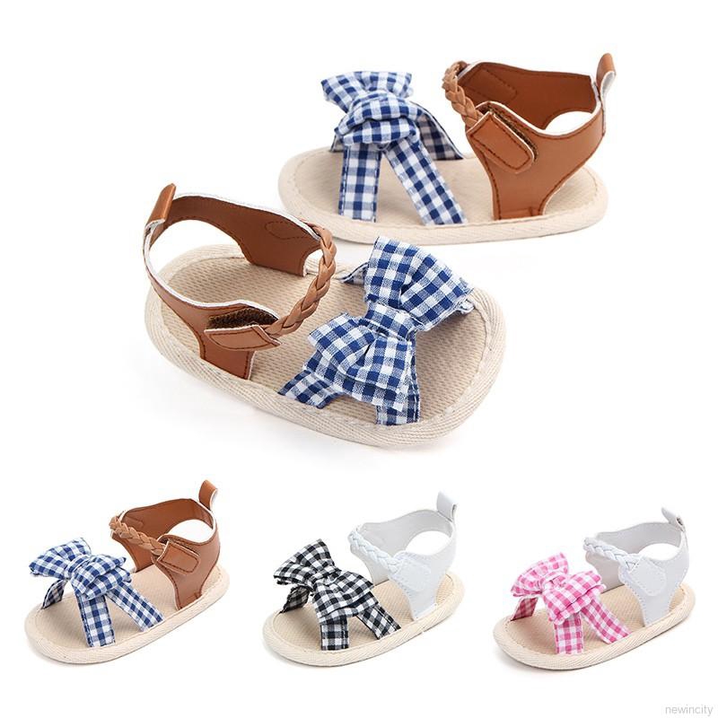 Giày sandal tập đi đế mềm chống trượt đính nơ cho bé gái