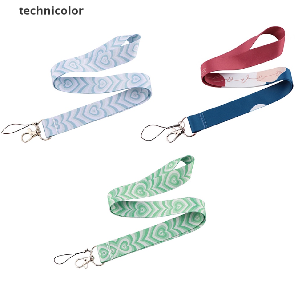 Dây Đeo Cổ Gắn Điện Thoại / Chìa Khóa / Thẻ ID Họa Tiết Trái Tim Màu Xanh Dương
