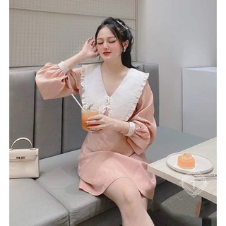 Đầm babydoll phối cổ bèo