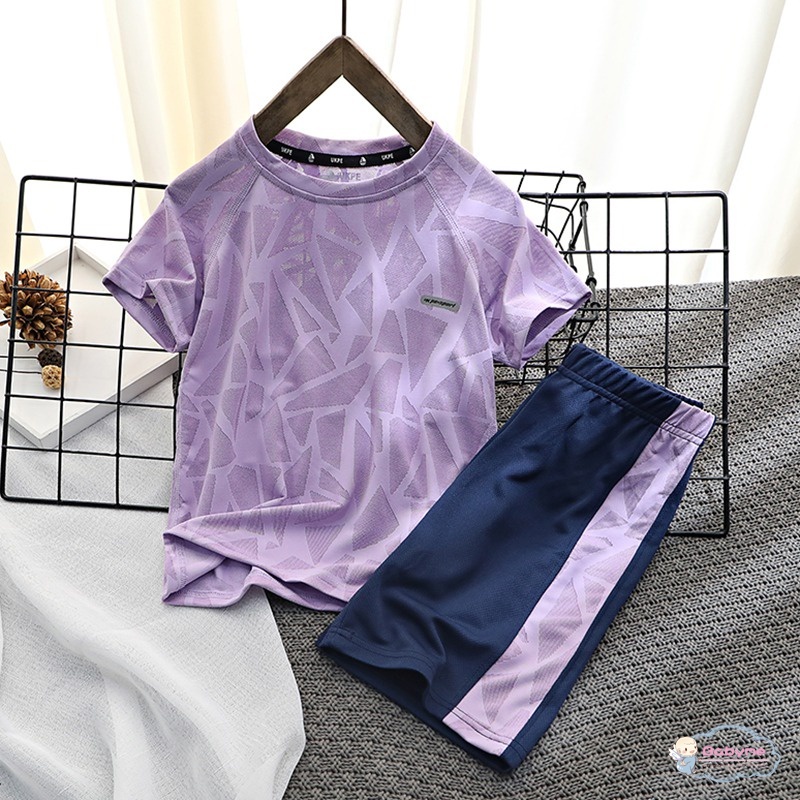 Set Áo Thun Tay Ngắn + Quần Short Thể Thao Chất Liệu Nhanh Khô Năng Động Thời Trang Cho Bé Trai