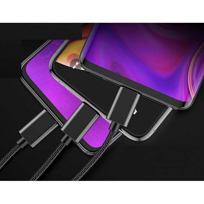 Cáp sạc đa năng lò xo ROCK 3in1 Metal Stretchable Charge and Sync Cable 3.3A 2M