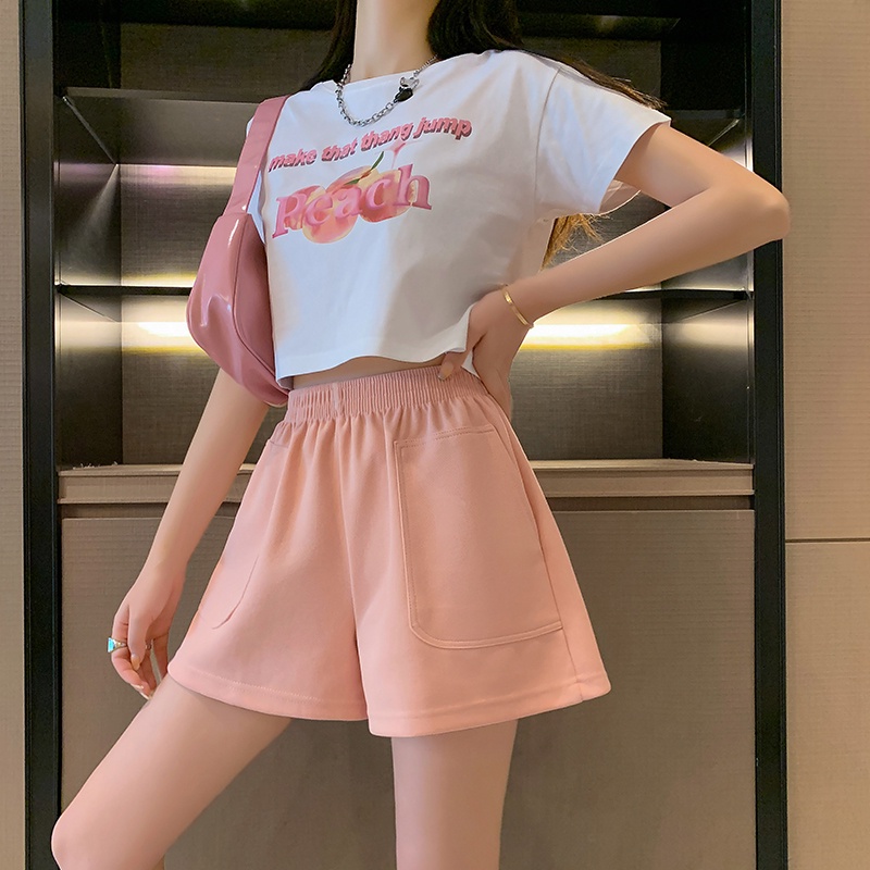 Quần short SUXI lưng cao ống rộng thời trang thể thao đơn giản cho nữ