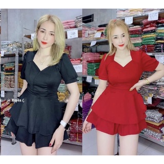 🎀Sét bộ Bigsize cổ V phối quần 2 tầng