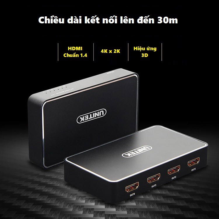 Bộ Chia HDMI 1 ra 4 cao cấp UNITEK V109A hỗ trợ độ phân giải 4K - Bộ chia HDMI Unitek 1 vào 4 ra hỗ trợ 4k V109A