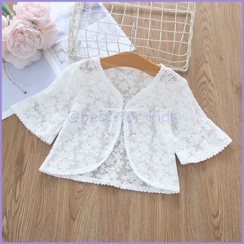 Áo Khoác Ren Ngắn Tay Chống Nắng Thời Trang Mùa Hè Cho Bé Gái