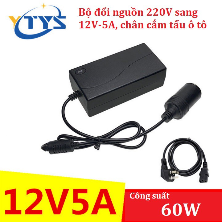 Bộ đổi nguồn 220V sang 12V-5A-60W, đầu ra chân cắm tẩu ô tô - Adapter 12V-5A