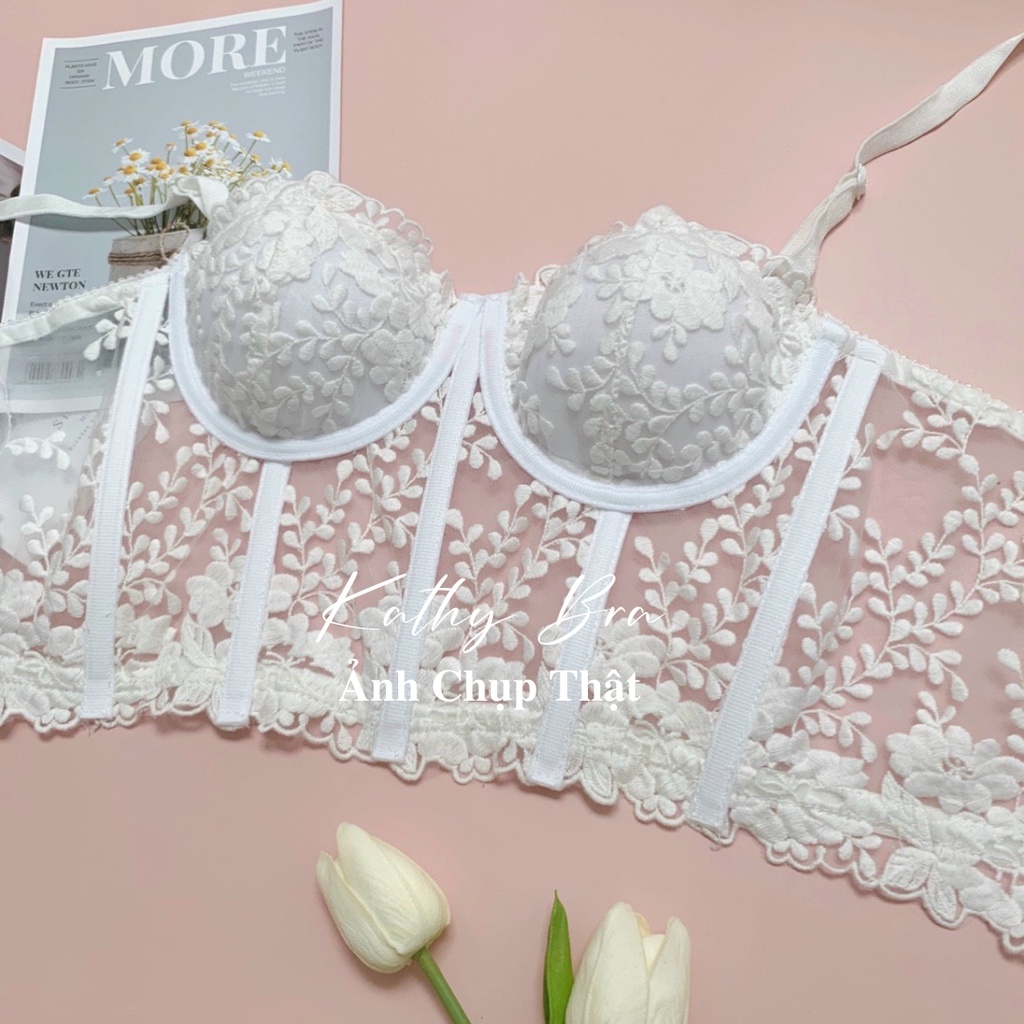 H06 [SẴN] Áo Kiểu Corset KATHY BRA Kiểu Dáng Coptop Áo Lót Bra Ren Hoa Thêu Cao Cấp Thiết Kế Bralette Đệm Vừa Siêu Xinh