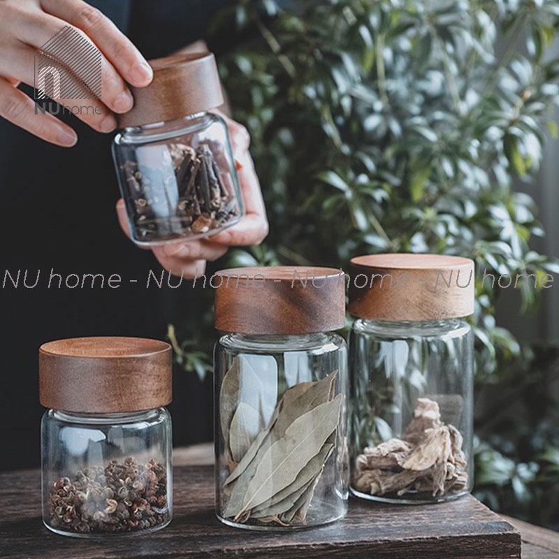 nuhome.vn | Hũ thuỷ tinh nắp gỗ - Gyro, lọ đựng gia vị, hạt, đồ khô được thiết kế đơn giản, đẹp mắt theo phong cách Nhật